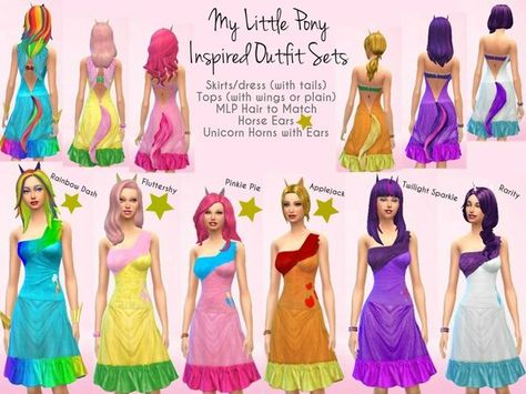 Cocobuzz's MLP Horse Ears Mermaid Tail Skirt, Theme Carnaval, Bow Tie Top, Horse Ears, Sims 4 Cc Skin, Dark Dress, Sims 4 Characters, Sims Four, Unicorn Horn