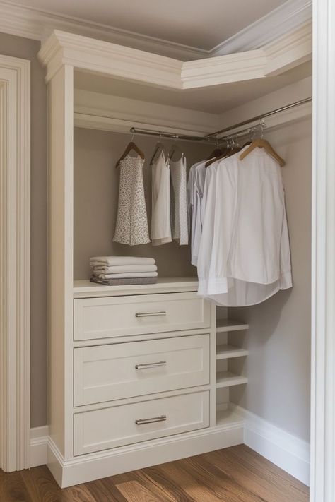 Turn an awkward corner into a functional closet space with custom solutions. Use corner shelving, rotating racks, or angled rods to make the most of every nook. 📐✨🚪 #CornerCloset #SpaceSolutions #HomeDecor #ClosetDesign Awkward Closet Solutions, Angled Closet, Rotating Closet, Closet Corner, Functional Closet, Awkward Corner, Corner Shelving, Corner Closet, Closet Solutions