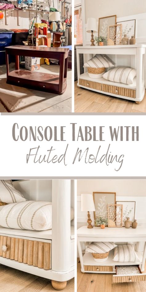 Console Table with Fluted Drawers Fluted Console Table Diy, Boho Sofa Table, Diy Fluted Side Table With Storage, Diy Round Fluted Coffee Table, Diy Fluted Rectangle Coffee Table, Fluted Console, Fluted Drawers, Boho Sofa, Diy Boho