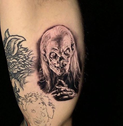 Cryptkeeper Tattoo, Crypt Keeper Tattoo, Horror Sleeve, Frankenstein Tattoo, Crypt Keeper, Portrait Realistic, Horror Artwork, Realistic Tattoo, Horror Tattoo