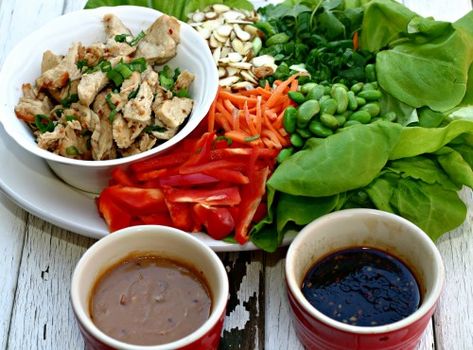 Asian Lettuce Wraps with Two Dipping Sauces #SensationalSides Lettuce Wrap Dipping Sauce, Lettuce Wrap Sauce, Thai Chicken Lettuce Wraps, Asian Dipping Sauce, Asian Chicken Lettuce Wraps, Asian Lettuce Wraps, Lettuce Wrap, Dipping Sauces, Chicken Lettuce Wraps