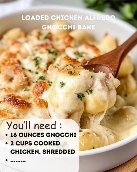 Emily Recipes - Loaded Chicken Alfredo Gnocchi Bake... Jarred Alfredo Sauce Recipes, Alfredo Gnocchi Bake, Chicken Alfredo Gnocchi, Alfredo Gnocchi, Alfredo Sauce Recipes, Recipes Gnocchi, Jarred Alfredo Sauce, Gnocchi Bake, Loaded Chicken