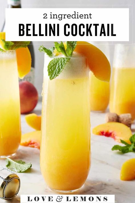 Bellini Cocktail Recipe - Love and Lemons Bellini Cocktail Recipes, Peach Bellini Recipe, Peach Bellini Cocktail, Bellini Cocktail, Bellini Recipe, Spinach Quiche, Peach Puree, Peach Bellini, Perfect Brunch