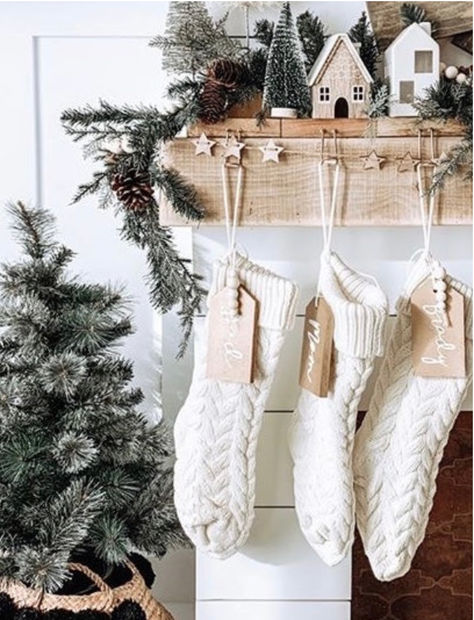 Christmas Stockings White Fireplace, Ivory Knit Christmas Stocking, Christmas Stockings 2023, Cream Stockings Christmas, Neutral Christmas Stocking, Cute Stockings Christmas, White Stockings Christmas, Knit Stockings Christmas, Stocking Decorating Ideas