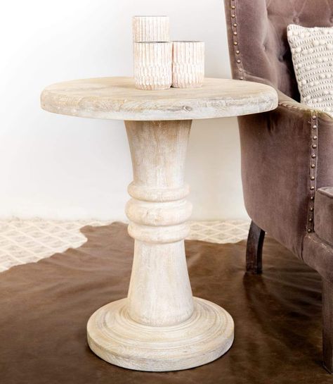 Distressed Finish Jorf End Table Stone End Table, Pedestal End Table, Round End Tables, Pedestal Side Table, Wood Pedestal, Sofa End Tables, End Table Sets, Unique Tables, Indoor Patio Furniture