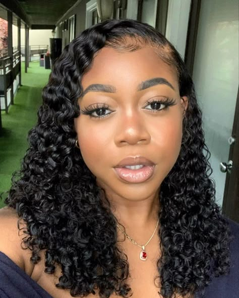 Wet And Wavy Sew In With Closure, Wet And Wavy Lace Front Wig Short, Wet Curls Wig, Wet And Wavy Quick Weave Styles, Side Part Curly Wig Short, Wet Look Curly Hair Wig, Short Water Wave Wig, Wigs Installation, Closure Bob