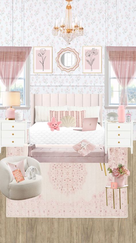 Pink Preppy Bedroom, Bedroom Shuffles, Preppy Room Pink, Dream Teen Bedrooms, Ruby Matthews, Luxury Dorm Room, Room Wishlist, Preppy Bedroom, Maddy Perez