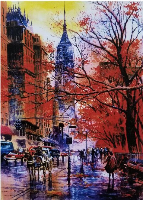 Autumn in New York; Empire State Building, Watercolor Manhattan, New York Art, Manhattan Painting, Urban Art, Watercolor Art, New York Art Painting, New York City Art Painting, Painting Of New York, Manhattan Painting, Nyc Watercolor Painting, Building Watercolor, New York City Watercolor Painting, New York Watercolor, Nyc Oil Painting