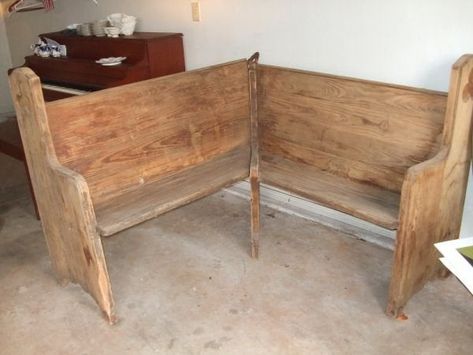 Antique church pew--restoration & repurpose | LumberJocks Woodworking Forum Church Pew Ideas Repurposed, Kitchen Nook Diy, Corner Bench Kitchen Table, Logs Ideas, Corner Decorating Ideas, Church Pew Bench, Diy Breakfast Nook, Japanese Carpentry, Pew Bench