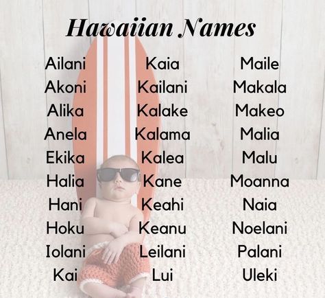 Hawaiian Baby Names, Hawaiian Baby Girl Names, Hawaiian Girl Names, Hispanic Baby Names, Hawaiian Names, Southern Baby Names, Southern Baby, Unisex Baby Names