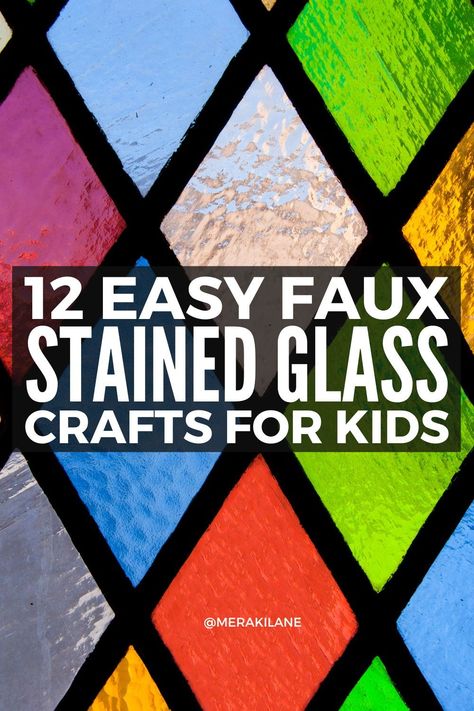 12 Easy and Beautiful Stained Glass Crafts for Kids | If you're looking for easy indoor crafts and activities for kids, stained glass projects are a great option. Many craft stores sell stained glass sets, but there are tons of DIY, homemade ideas that are just as fun to create together. And don't worry! They are totally child safe. Click for our fav stained glass ideas for all ages, including 'faux stained glass crafts' using materials like tissue paper, sharpie markers, leaves, beads, etc, Sharpie Stained Glass Craft, Stained Glass Paper Craft, Stained Glass Cricut, Stained Glass Art Easy, Stained Glass Crafts For Kids, Easy Stained Glass Patterns Free, Fake Stained Glass Diy, Simple Stained Glass Designs, Easy Stained Glass Projects