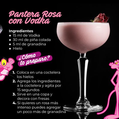 Pantera Rosa: un coctel suave, colorido y delicioso - Shakeadito Bartender Recipes, Dandelion Jelly, Yummy Alcoholic Drinks, Boozy Drinks, Dandelion Recipes, Cocktail Drinks Recipes, Alcohol Drink Recipes, Drinks Alcohol Recipes, Alcohol Recipes