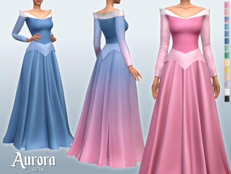 The Sims Resource - Aurora Dress Sims 4 Purple Dress, Sims Disney, Disney Princess Challenge, Princess Aurora Dress, Sims Medieval, Sims Packs, Aurora Dress, Pelo Sims, The Sims 4 Packs