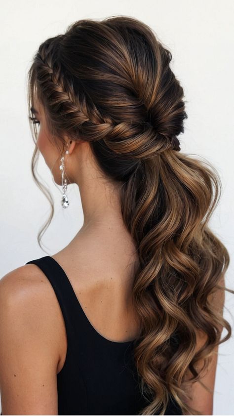 Formal Hairstyles Side Part, Hairstyle Wedding Guest Medium, Simple Bridesmaid Hair Medium Length, Cute Easy Prom Hairstyles, Hair Styles For Wedding Guests, Hairstyles For One Shoulder Dress Formal, One Side Hairstyle, Easy Prom Hairstyles, Half Down Prom Hairstyles