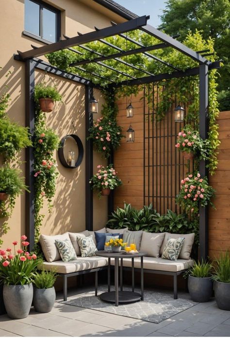 Small Garden Ideas On A Budget, Corner Pergola Ideas, Garden Nooks, Design Per Patio, Backyard Decorating, Corner Pergola, Courtyard Gardens Design, Pergola Ideas, Back Garden Design