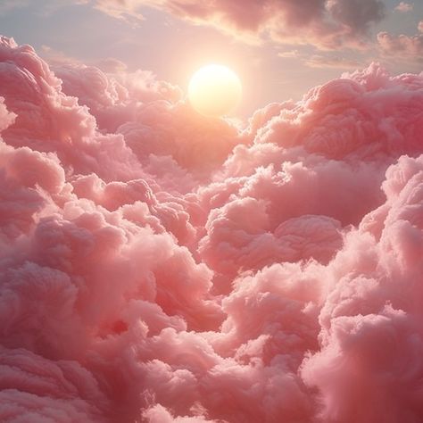 A breathtaking sunset nestled amidst a sea of fluffy pink clouds, evoking a dreamlike tranquility. Pink Sunrise Aesthetic, Suave Aesthetic, Pink Clouds Aesthetic, Sunset Clouds Aesthetic, Dreamlike Aesthetic, Pink Sky Aesthetic, Vintage Clouds, Pink Clouds Wallpaper, Clouds Pink