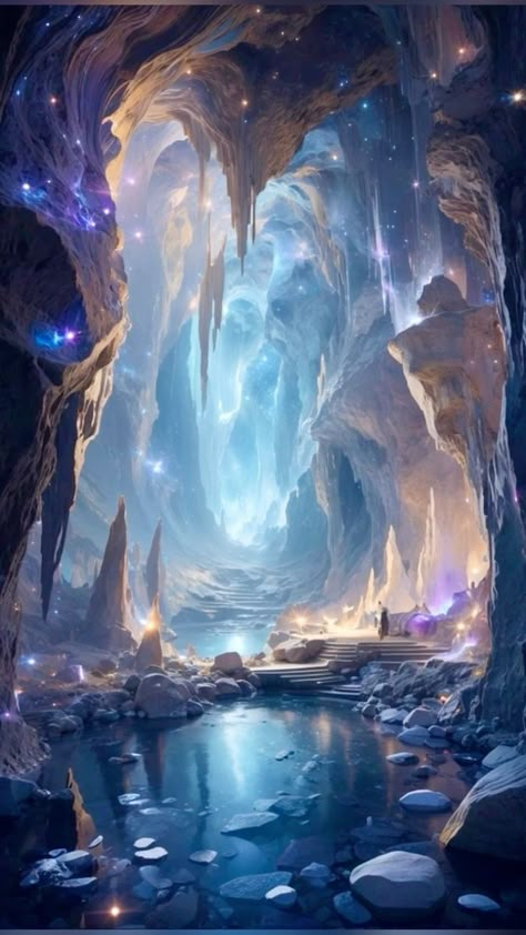 Magic Places Fantasy Dreams, Screen Wallpapers, Cool Album Covers, Crystal Cave, Fantasy Props, Crystal Formations, Magic Aesthetic, Fantasy Places, Fantasy Setting