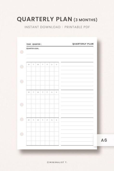 A6, Quarterly Plan landscapedigitalplanner #collegeplanner📓. Quarterly Planner Template, Quarterly Planning Template, 3 Month Planner, Productivity Templates, Motivational Qoute, Quarterly Planning, 3 Month Calendar, Month Overview, Quarterly Goals