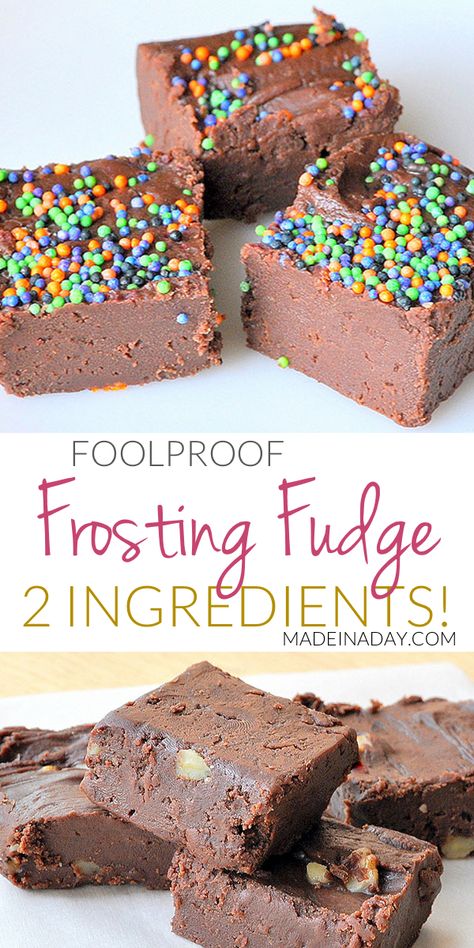 Frosting Fudge, Simple Frosting, Making Fudge, 2 Ingredient Fudge, 2 Ingredient Desserts, Holiday Fudge, Homemade Fudge Recipes, Fudge Flavors, Easy Frosting