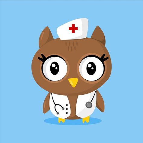 Cute owl as a nurse with stethoscope | Premium Vector #Freepik #vector #character Nurse Cartoon, Class Theme, Cute Owl, Graphic Resources, Embroidery Stitches, Pikachu, Illustrations, Mario Characters, Embroidery