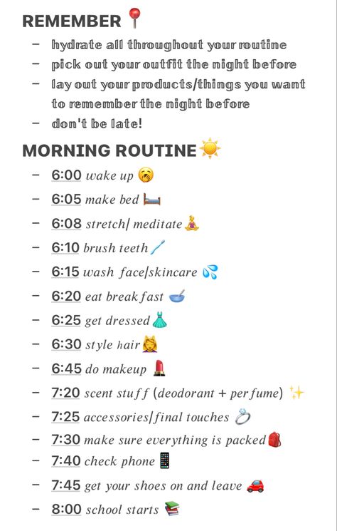 High School Routine Morning, Morning Routine For High School Students, Morning School Routine Highschool, Afterschool Routine Highschool, School Routine Highschool, High School Routine, School Tips Highschool, High School Tips, Morning Routine Schedule