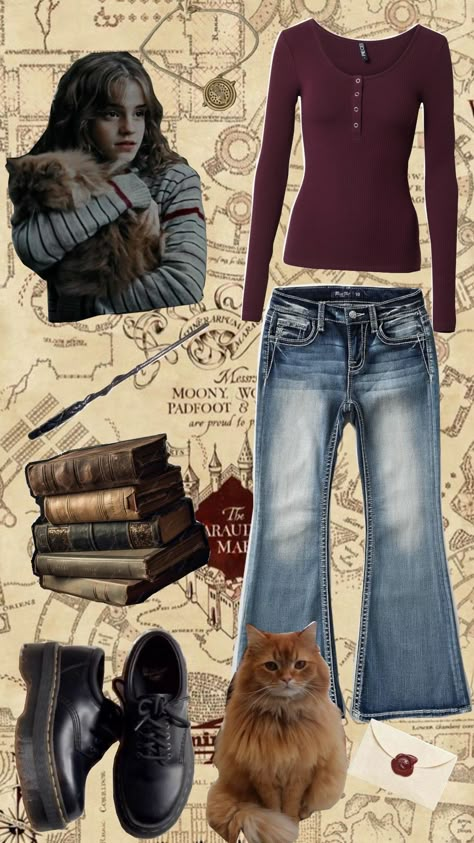 Hermione Granger Outfits Style, Hermione Granger Outfit Ideas, Hermione Granger Clothes, Dress Like Hermione Granger, Hermione Granger Outfits Inspiration, Hermione Granger Aesthetic Outfit, Marauders Era Outfits, Hermione Granger Style, Hermione Outfits