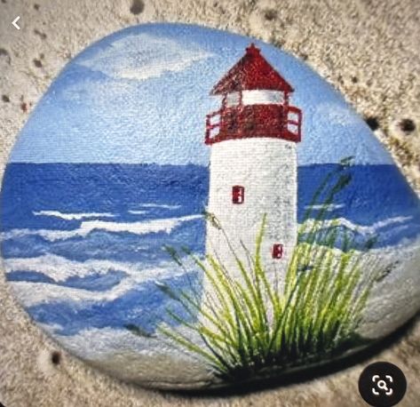 Ocean Art Painting, Garden Rock Art, Driftwood Art Diy, Diy Rock Art, Lighthouse Painting, Stone Art Painting, Painted Rocks Kids, Painted Rocks Craft, Painted Rocks Diy