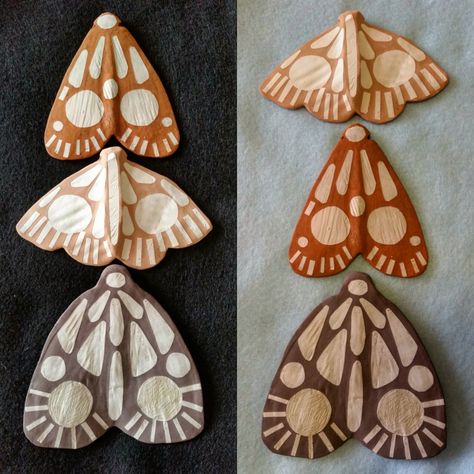 Paper Moths Diy, Clay Wall Art Diy Ideas, Cool Moths, Texture Objects, Paperclay Sculpture, Moth Craft, Moth Ceramic, Clay Moth, Night Moth