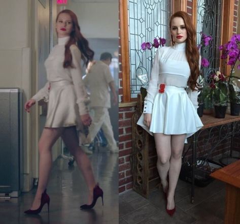 ohhh dangggg shitgoes down when cheryl wears white White Top Skirt, Veronica Lodge Outfits, Riverdale Season 2, Cheryl Blossom Aesthetic, Cheryl Style, Riverdale Fashion, Cheryl Blossom Riverdale, Riverdale Cheryl, Character Inspired Outfits