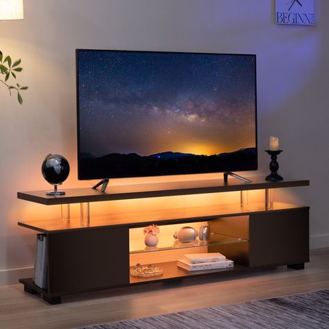 Tv Stands For 75 Inch Tv, Low Tv Stand Decor Living Room, Gaming Living Room Ideas, Tv Console Furniture, Tv Stand For Bedroom, 70 Inch Tv, Tv Setup, Tv Stand With Led Lights, Gaming Area