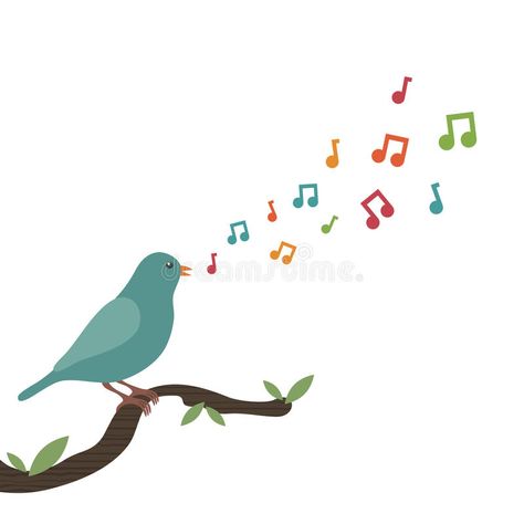 Birds Singing Illustration, Song Bird Drawing, Blue Bird Song, Birds Singing, Singing Bird, Bird Song, Music Signs, Bird Perch, Tree Drawing