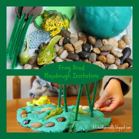 Truly one of my favorite sounds in the world is the sound of the spring frogs in the woods around our home, especially that first night I he... Frog Playdough, Frogs Eyfs, Preschool Pond Theme, Pond Sensory, Pond Life Theme, Pond Crafts, Play Dough Invitation, Frog Activities, Pond Animals