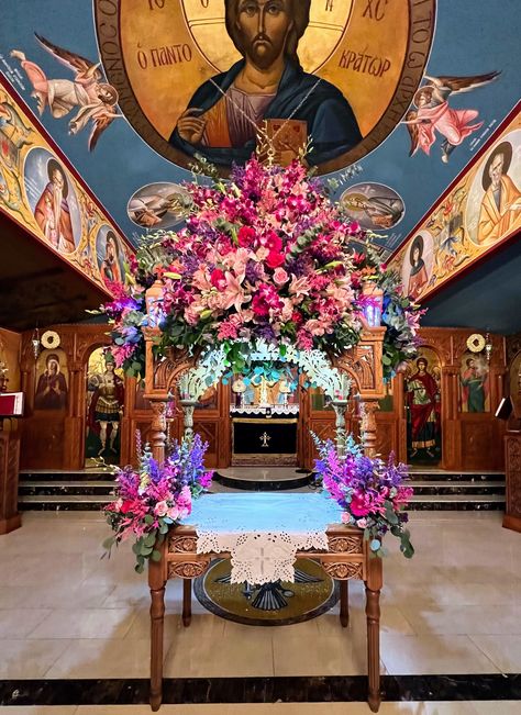 Showing our respect and appreciation for the Easter season with our Epitaphio Decor for St. Nicholas & Marina Greek Orthodox Church in Brooklyn NY #Epitaphio #GreekEaster #ChristosAnesti Greek Orthodox Easter Greetings, Eastern Orthodox Aesthetic, Greek Orthodox Easter, Orthodox Outdoor Shrine, Orthodox Easter, Greek Easter, Greek Orthodox Church, Eastern Orthodox Church, Easter Wallpaper