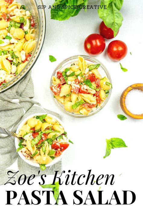 Copycat Zoe's Kitchen Pasta Salad | Sip and Spice Zoe’s Kitchen Pasta Salad, Zoe’s Kitchen Recipes, Zoes Kitchen Recipes Copycat, Zoes Kitchen, Recipes Copycat, Healthy Picnic, Salad Spinach, Restaurant Copycat, Aesthetic Foods