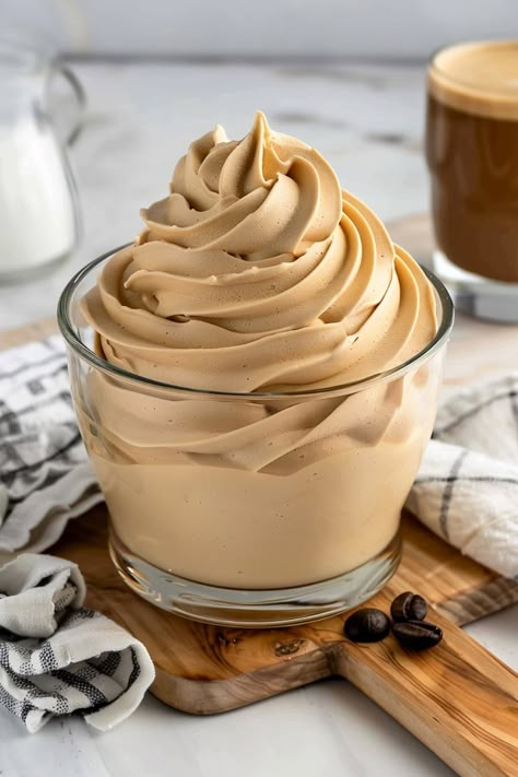 Try this indulgent, uber-fluffy coffee whipped cream the next time you need a quick and easy way to elevate your morning coffee or after-dinner treat. Cream Whipper Recipes, Whipped Coffee With Instant Coffee, Desserts With Whipping Cream, How To Make Whipped Coffee, Easy Sweet Recipes Desserts, Whipping Cream Desserts, Heavy Whipping Cream Recipes, Coffee Crema, Mocha Whipped Cream