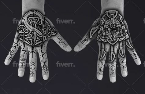 Full Sleeve tattoo design Nordic Tattoo Hand, Nordic Tattoo Stencil, Viking Rune Tattoo For Women, Viking Tattoos Men, Nordic Forearm Tattoo, Viking Rune Tattoo Men, Celtic Hand Tattoo, Nordic Hand Tattoo, Viking Hand Tattoos For Guys