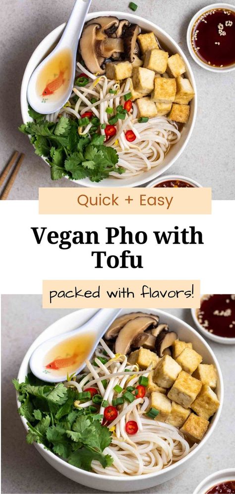 Nourishing and comforting, this tofu pho will be your next favorite meal! A simple noodle soup that is easy to prepare yet tastes incredible. Infused with spices like cinnamon and cloves, this vegan pho is packed with flavors. Tofu Pho Recipe, Pho Tofu, Vegetarian Pho Recipe, Pho Soup Recipe Easy, Tofu Pho, Veggie Pho, Vegetable Pho, Vegan Pho Recipe, Pho Soup Recipe