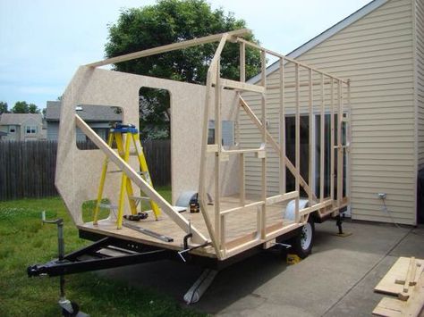 Home built camper in progress. Homemade Camper How To Build, Homemade Camper Trailer, Diy Travel Trailer, Homemade Camper, Diy Camper Trailer, Cargo Trailer Camper, Trailer Diy, Tiny Camper, Diy Rv