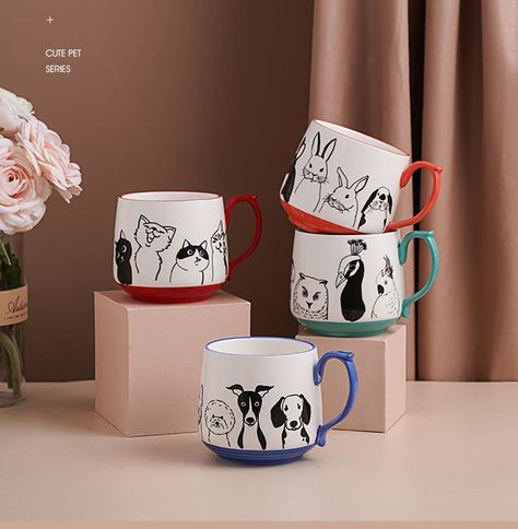 cartoon hand-painted porcelain coffee cup cappuccino espresso under-glazed ceramic milk mug Mug Painting, Mug Product, Pot Belly, Cappuccino Mugs, Thermos Flask, Animal Cartoon, Thermos Bottle, Hand Painted Porcelain, Ceramic Pot