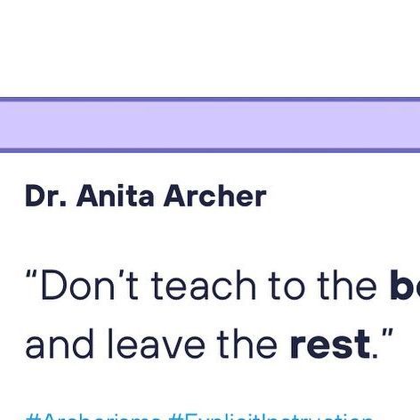 Jessica Farmer on Instagram: "What can I say about Dr. Anita Archer that hasn’t already been said? You just have to see her teach once and it will change your life! 🤩 I was so lucky to see one of her sessions at @thereadingleague conference last week and I’m still thinking about it daily. It’s my “Roman Empire” if you know what I mean. 😉🙌 What does this quote mean to me? Balanced literacy curriculums often make assumptions about what students know. This inevitably leaves the rest behind if th Anita Archer, Archer Quotes, Teach Phonics, Balanced Literacy, What Can I Say, Teaching Phonics, Roman Empire, Change Your Life, Say You