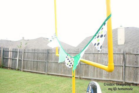 DIY Backyard Football Practice Goal Post//my life homemade Pvc Field Goal Post, Pvc Goal Post Football, Diy Field Goal Post, Diy Football Goal Post, Field Goal Post, Backyard Football, Football Goal Posts, Football Goal Post, Hunter Birthday