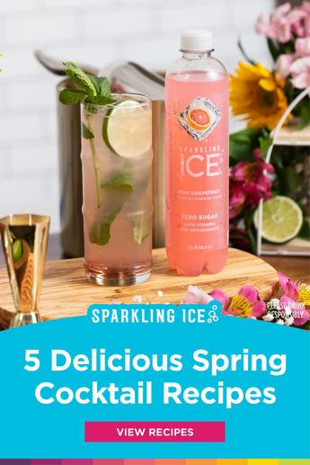 Lighten up your happy hour! Try one of these delicious spring cocktails for your next brunch, party, or gathering. Sparkling Ice and Sparkling Ice +Caffeine are the perfect low-calorie mixers. Sparkling Ice is a zero-sugar, full-flavored sparkling water with vitamins and antioxidants. Explore our tasty cocktail recipes: Hibiscus Paloma, Just Peachy Cosmo, Black Raspberry Martini, Rasberry Hibiscus Cooler, and Classic Lemonade Sangria. Live in full flavor! Hibiscus Paloma, Jug Cocktails, Sparkling Ice Cocktails, Boozy Punch, Ice Cocktails, Raspberry Martini, Classic Lemonade, Lemonade Sangria, Spring Cocktails Recipes