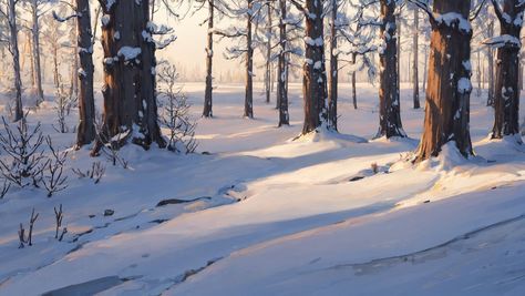 Snowy Forest Illustration, Snowy Environment Concept Art, Snowy Landscape Illustration, Snowy Forest Art, Snowy Background Aesthetic, Snowy Landscape Painting, Fantasy Snow Landscape, Snow Digital Art, Snowy Environment