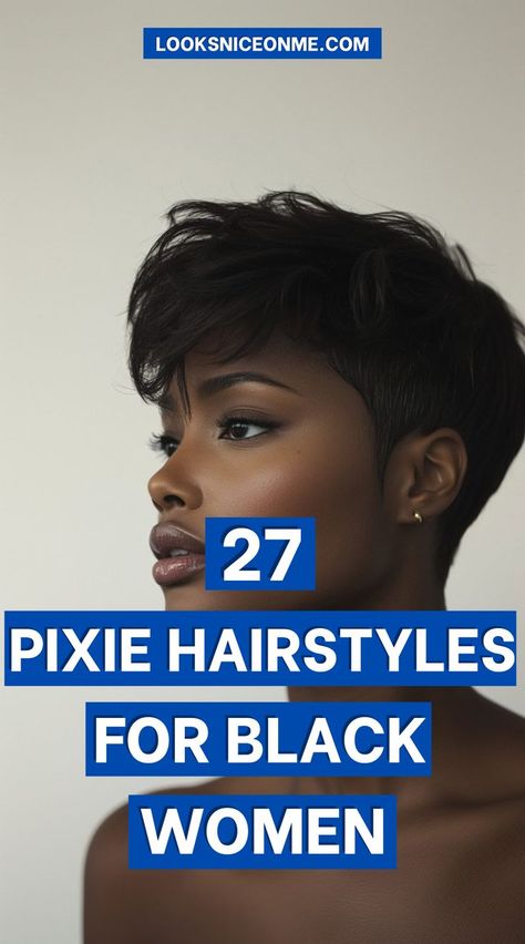 Try a pixie cut for a fun, stylish change! These hairstyles offer volume, texture, and definition, bringing out your best features with a carefree, trendy vibe. Perfect for any season! #BlackWomenHairstyles #PixieCutInspo Thinning Hair Black Women, Rihanna Pixie Cut, Pixie Hairstyles For Black Women, Girls Pixie Cut, Natural Hair Pixie Cut, Short Haircuts Black Hair, Long Hair Natural, Short Black Haircuts, Short Curly Cuts