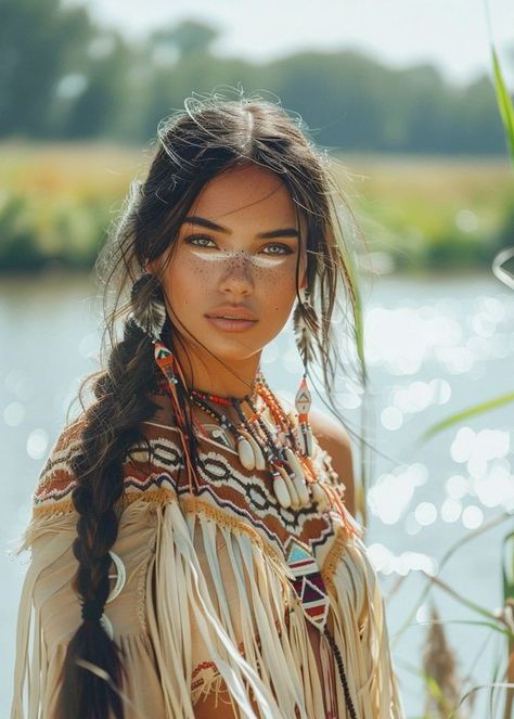 Native American Woman Hairstyle, Indigenous Women Hairstyles, Native American Braids For Women, Native American Outfit Women, Native American Photoshoot, Native American Woman Models, Native American Hairstyles, Native Makeup, Native American Makeup