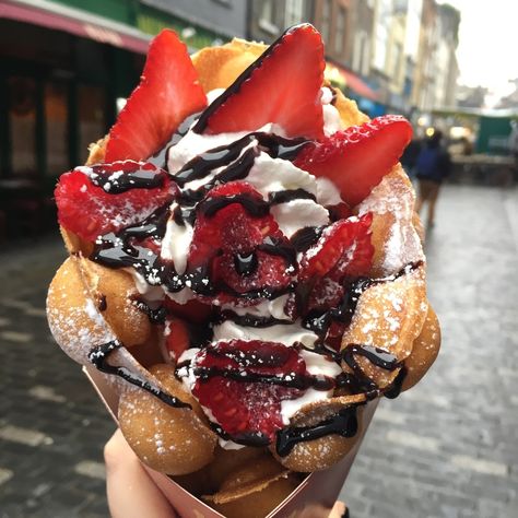 We're so on board. Dessert Street Food, Vegan Tiramisu, Egg Waffle, Bubble Waffle, European Street, Food Spot, Strawberry Desserts, Cute Desserts, Food Trucks