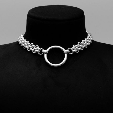 silver chainmail O Ring choker necklace Unisex Jewelry Design, Chainmail Choker, Men Choker, Choker Necklace Silver, O Ring Choker, Gothic Bracelet, Gothic Pendant, Padlock Necklace, Day Collar