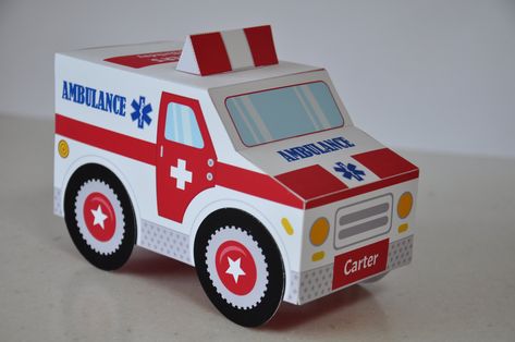 Ambulance favor box pdf printable cupcake treat box red and | Etsy Ambulance Craft, Paper Toy Printable, Printable Photo Props, Favor Boxes Birthday, 1st Responders, Paper Toy, Party Favor Boxes, Treat Box, First Responders