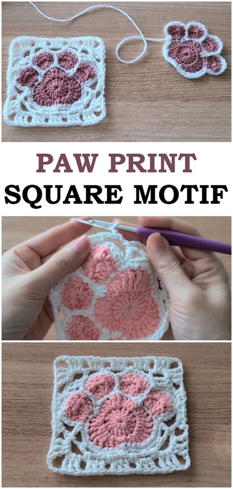 Crochet Paw Print, Paw Crochet, Motifs Granny Square, Granny Square Crochet Patterns Free, Crochet Quilt, Crochet Square Patterns, Granny Square Crochet Pattern, Diy Crochet Projects, Crochet Applique