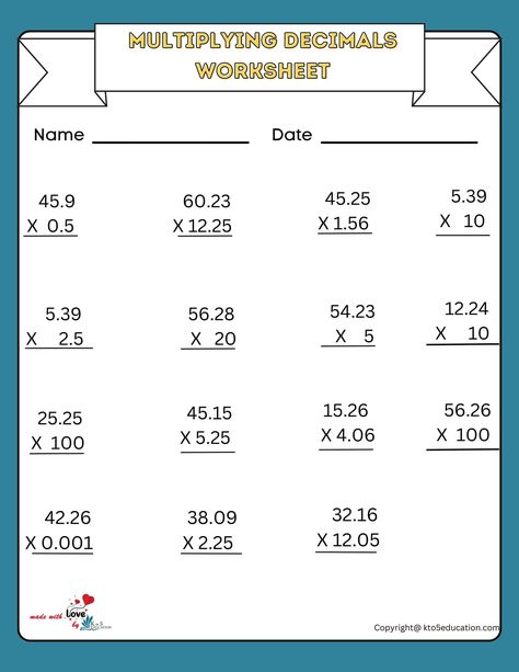 Decimal Multiplication Sums Worksheet | FREE Download Check more at https://kto5education.com/decimal-multiplication-sums-worksheet/ Decimal Multiplication Worksheet, Multiplication Sums, Multiplication Of Decimals, Year 5 Maths, Decimal Multiplication, Grade 5 Math Worksheets, School Stickers Labels, Comparing Decimals, Adding Decimals